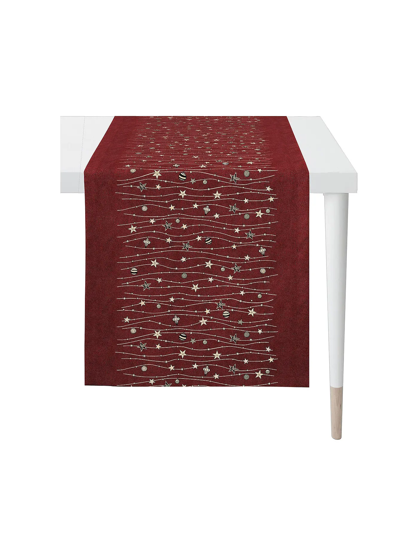 APELT | Läufer CHRISTMAS GLAM 46x135cm Weiss | dunkelrot
